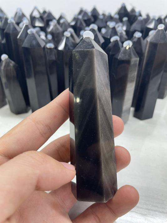 Silvery obsidian tower