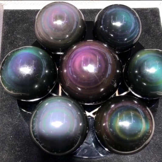 Rainbow obsidian sphere