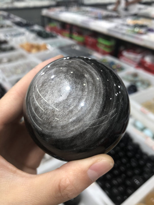 Silver obsidian sphere